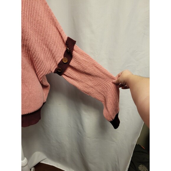 Umgee Sweater Womens 1X Detachable Sleeve V Neck Oversized Knit Pink Burgundy - Picture 2 of 12